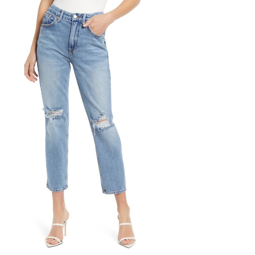 Good American 90’s Icon Distressed High waist crop straight leg jeans